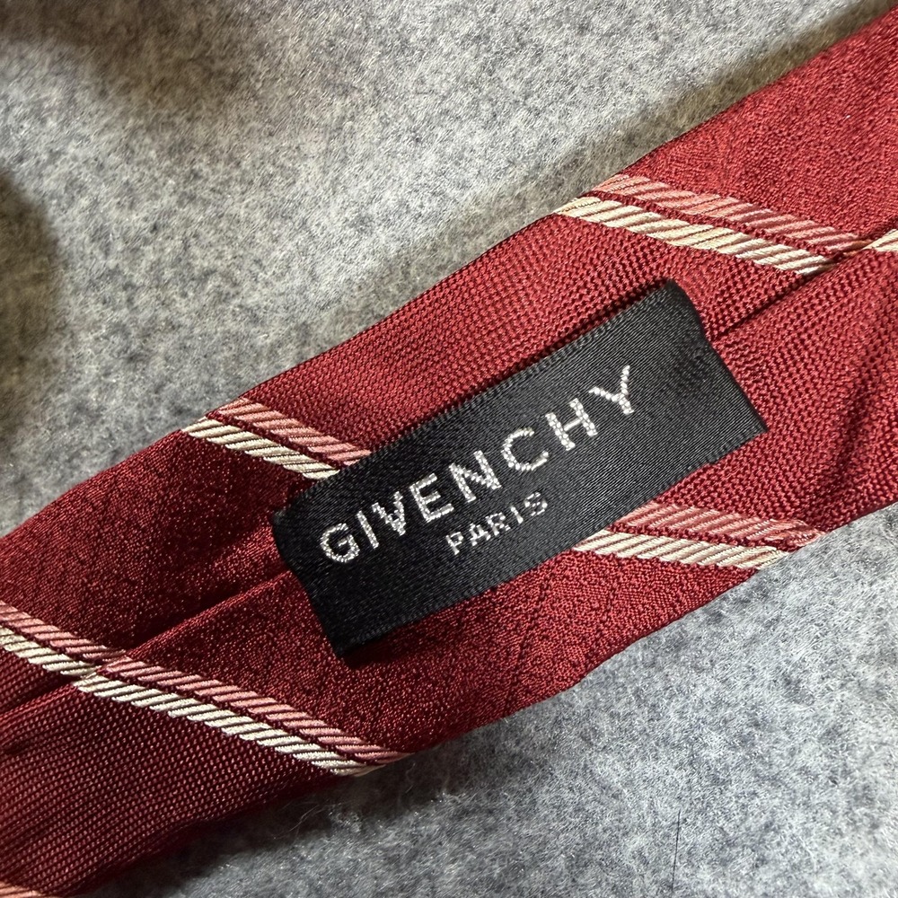 Givenchy Tie Mens Classic Red Stripe 100% Silk Designer Made In Italy Necktie - Picture 3 of 7